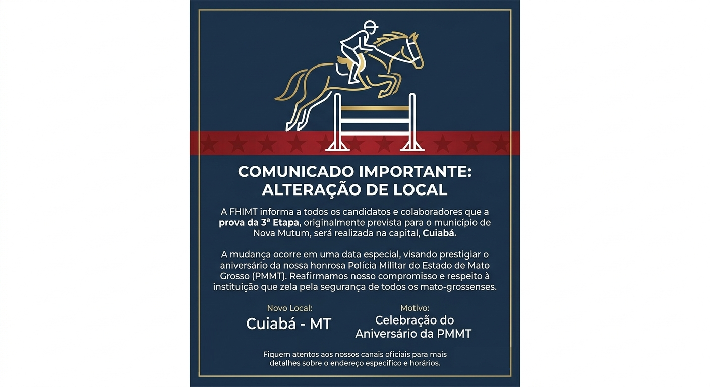 COMUNICADO IMPORTANTE: ALTERAÇÃO DE LOCAL